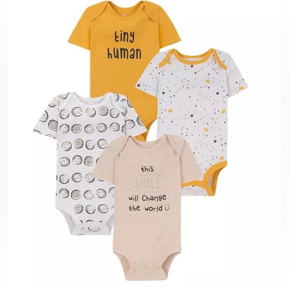 Baby Boys or Baby Girls Short Sleeve Bodysuits, Pack of 4 - Picture 1 of 1